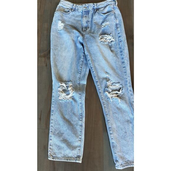 PACSUN Mom Jeans Women’s 29 Light Wash Distressed High Rise Tapered Casual Denim - Picture 3 of 8